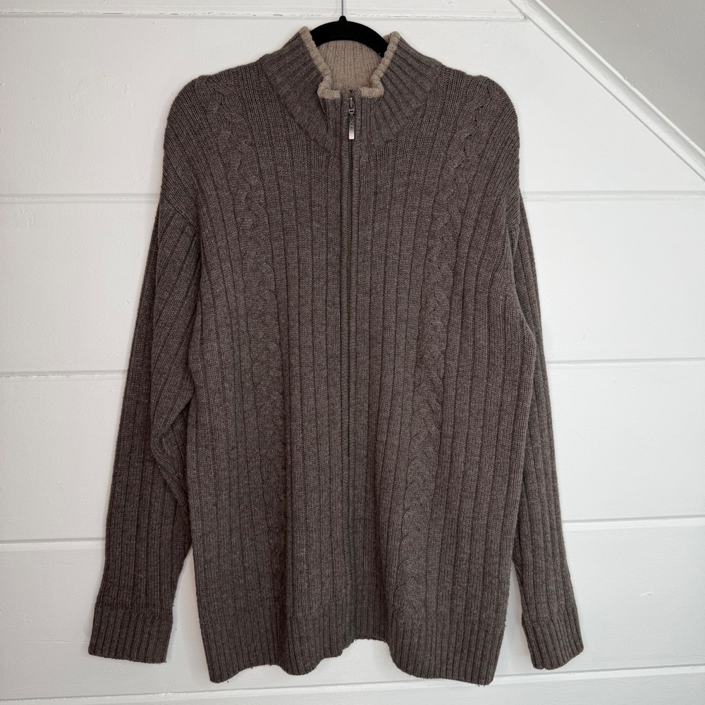 Columbia XCO Mens XL Full Zip Cable Knit Sweater Wool Blend